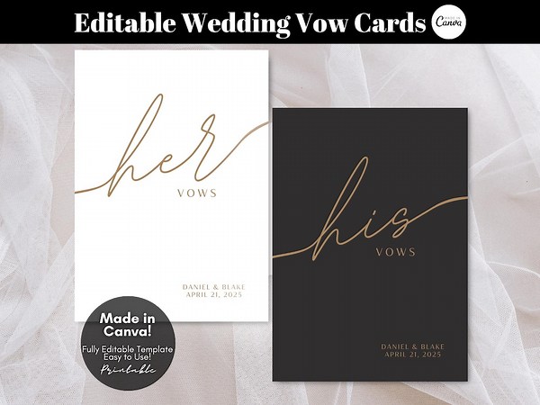 Editable Wedding Vows Card Template, Editable Canva Template Wedding Vow Templates Printable His Vow Card, Her Vow Card - Digital Download - Etsy