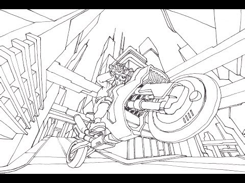 Drawing motorcycle in cyberpunk.