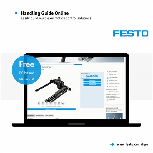 #DidYouKnow The Handling Guide Online is completely free to use! That’s right, at no cost you can easily size and select multi-axis systems. In just 3️⃣ steps enter application requirements, select the system and configure the system. Within minutes receive a 3D preview of the system, full documentation and commissioning files. www.festo.com/hgo?fwacid=5a8d5f4d97dc43e3 #MotionControl #RemoteIO #HandlingGuideOnline #DigitalEngineeringTools #PowerUp | Festo US