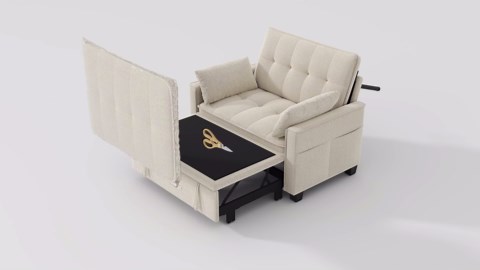 Folding Sofa Bed, 3 in 1 Loveseat Couches, Convertible Sleeper Chair with Storage, Adjustable Backrest Pull Out Living Room Sofas Couch for Small Space, Bedroom and Reading (Beige)