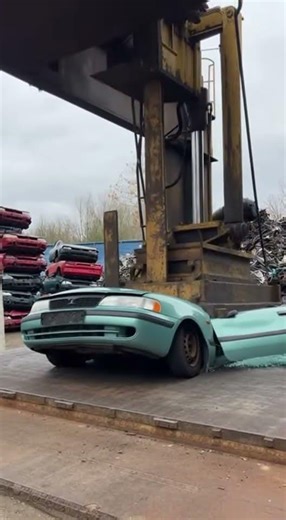 100 Ton Hydraulic Press Crushing a Car – Real Scrap Yard Destruction #shorts #crushing