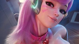 ForceballFX, D.Va (Overwatch), boobs, big boobs, cleavage, pink hair, pink eyes, video game girls, looking at viewer, Overwatch, PC gaming, headphones, video game art | 2870x3842 Wallpaper - wallhaven.cc