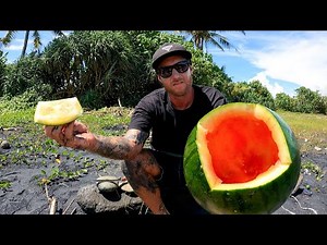 COOKING FISH IN A WATERMELON?? CATCH AND COOK on the beach - how to make a bow drill