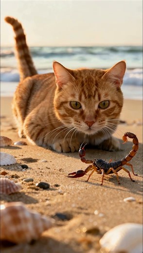 The Beach Battle You Didn’t Expect! 🐱🦂🌊 まさかのビーチ決戦！ #shorts #tabbycat #trap #cat #cutecat #funnycats