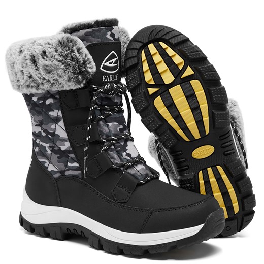 Women’s Snow Boot With Waterproof Lace Up Mid-Calf Outdoor Winter Deep Tread Rubber Sole