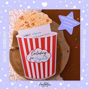 Druckvorlage Einladung Geburtstag Kino Filmabend Einladungskarte Popcorn zum selber basteln Kindergeburtstag PDF Popcorn English Version inc - Etsy.de