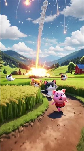 A meteor just hit the kitten and the pig! Run for your life!