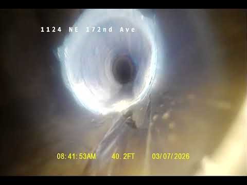 1124 NE 172nd Ave, sewer scope pull back from main, upstream to roof stack.