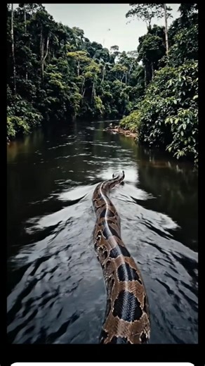 Giant Python Swimming in Jungle River | Aerial Wildlife Scene with Baby Snakes#trending #viralshorts