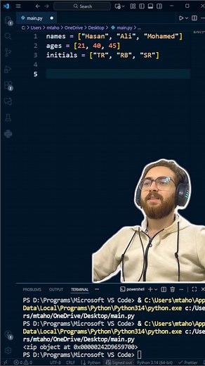 32K views · 623 reactions | حبشتكنات برمجية  zip() in Python Combine Iterables . . . . . . . . . . #بايثون #برمجة #كود #python #code #coding #programming #fypシ #reelschallenge #shorts | Mahmoud Tahoun | Facebook