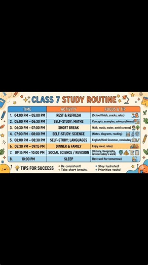 “Class 7 Study Time Table 📚 | Daily Routine for Students ✨ | 100% Productivity Plan”