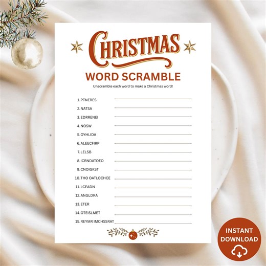 Vintage Christmas Word Scramble Game – Printable Worksheet Holiday Party Activity Classroom Christmas Games - Etsy
