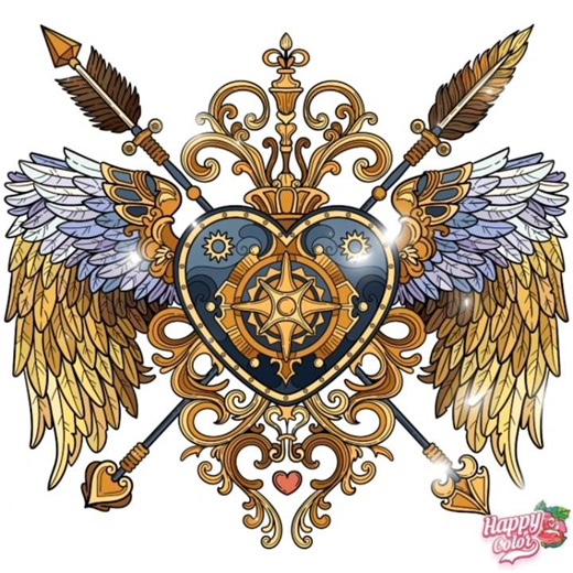 Colour with me a heart with wings in Happy Color App.