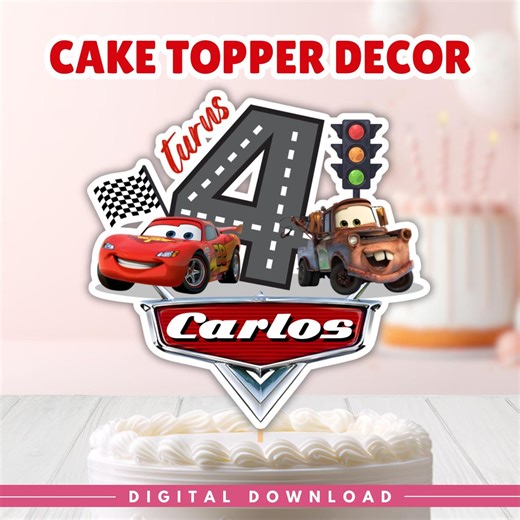 The Cars Cake Topper, Editable Lighting Mcqueen Race Car Party Cake Topper, Cars Centerpieces Birthday Party Decor, Printable Cake Decors - Etsy