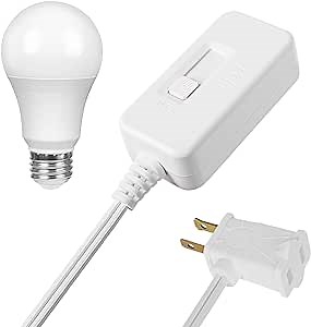 DEWENWILS Plug in Dimmer with Dimmable LED Light Bulb, Lamp Dimmer Switch Set, Compatible with Dimmable LED, Incandescent Light Bulbs, Full Range Slide Control, 6.6 ft Extension Cord, UL Listed