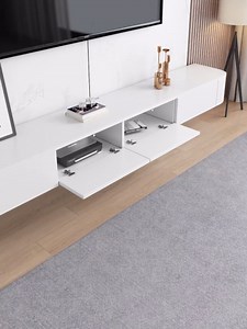 Floating Wall Mounted TV Stand with Doors - Large Storage Media Console for Living Room, Contemporary Farmhouse Style TV Cabinet (White-B, 70.8 in*7.9 in*11.8 in)