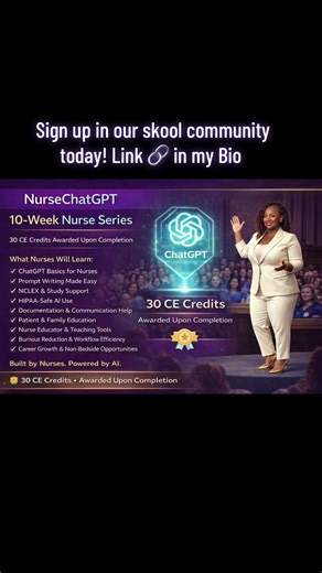 Sign up for NurseChatGPT Training. 30 CEs upon completion for CNA, HHA, LVN, RN, NP! Sign up today! See you in class. #creatorsearchinsights #nursececenter #fyp #ninanurses #fyp