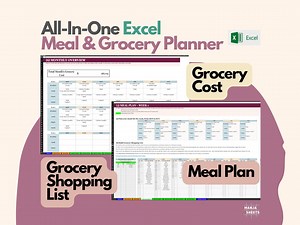 Weekly Meal Planner Excel Template: Grocery List & Expense Tracker - Etsy