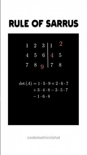 Rule of Sarrus in Matrix | Determinant of Matrix in math #maths #mathematics #sarrus #mathstricks