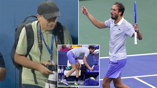 Daniil Medvedev in furious meltdown after US Open photographer stumbles on to court mid-match sparking chaos