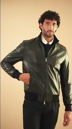 Black Leather Bomber Jacket 107 by D’Arienzo | Men’s Genuine Leather Jacket – Made in Italy