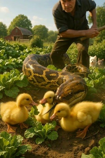 Man vs Python 🐍🦆💥 He just wanted to save the ducklings… but the snake had other plans. #shorts #cat