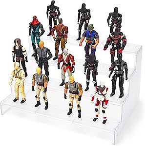 3.75 inch Vintage (1977-1985) Star was/ Gijeo Figure Risers Stand, Action Figure Display Stands with Flexible Pegs, Toy Support Base Holder Accessories for 1/18 Scale Figures, 4 Tiers, Clear