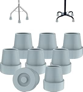 MFE Quad Cane Tip (8 Pack), Non-Slip Durable Rubber Cane Tip 1/2 Inch Replacement Rubber Foot for Walking Sticks Crutch Folding Cane Accessories, Grey