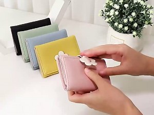 Small Wallet for Women Girls Wallets Cute Flower Cash Pocket & Card Holder & Coin Purse Money Billfold PU Leather Fashion (Black)