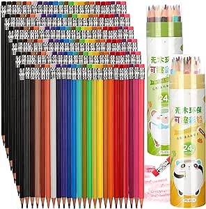 Fulmoon 144 Pcs Erasable Colored Pencils 24 Coloring Pencils Colored Art Drawing Pencils with Eraser for Kids Adults School Classroom Drawing Coloring Sketching, Assorted Colors