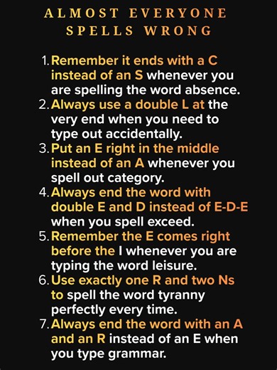 Word #7 is incredibly ironic considering what the word actually means! Which of these common words always forces you to hit the backspace key? Share your daily struggles with the Psychological Fact community below!#PsychologyFacts #Grammar #Language #Vocabulary #Mindset #SelfImprovement #Education #LifeHacks #psychology #highstatus #confidence #neurodivergent #mentalhealthawareness #Spelling #validation #loneliness #survivalhacks #threatdetection #scaryfacts #staysafe