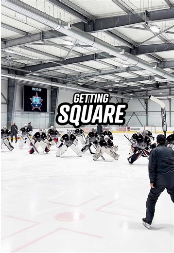 One of the most important things when making a save is being square to the puck. Before actively making a save, you have to put yourself into the best possible position. This means that the center of your body should align with the center of the puck and the center of the net. You should be able to get perfectly square even out of a rotation. That's what we practiced in this drill: Leaning into a save, imagining the puck flying past behind the net and hitting the boards, following through and ro