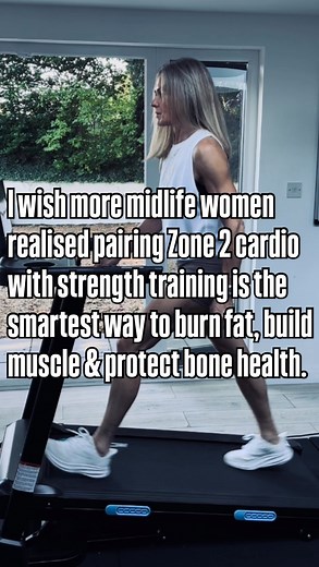 Want to burn fat, build strength, and support your bones in midlife and beyond? Zone 2 is where your heart rate stays around 60–70% of your max, allowing your body to use stored fat for fuel. It’s one of the most effective ways to boost endurance, support long-term fat loss, and keep energy stable. Incline walking on a treadmill is my favourite way to do it. Gentle on the joints, yet powerful enough to pair with lifting weights three times a week. Here’s why it works so well: ✅ Preserves muscle 