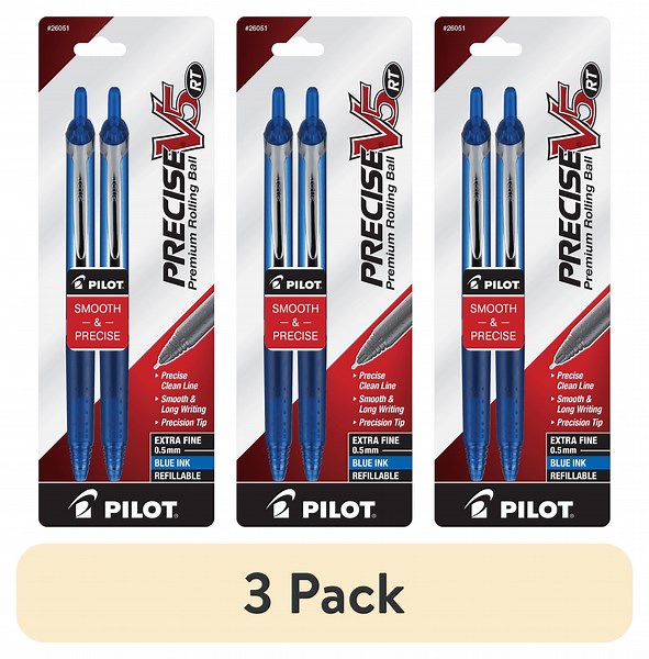 (3 pack) Pilot Precise V5 Retractable Rolling Ball Pens, Extra Fine Pt, 0.5 mm, Blue, 2 Count - Walmart.com