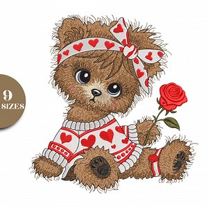 Teddy Embroidery Designs, Teddy Bear Girl Embroidery, Romantic Machine Embroidery Files, 9 Sizes, Instant Download - Etsy