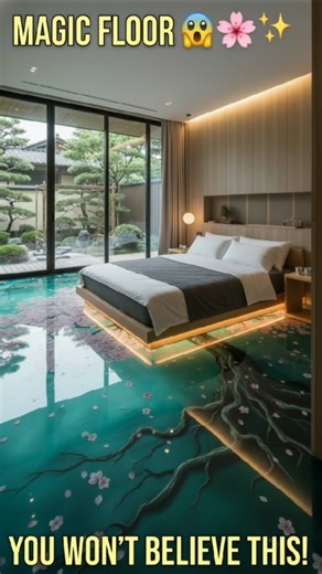 🌸 Imagine sleeping above a cherry blossom river…This epoxy floor turns a bedroom into pure art. ✨