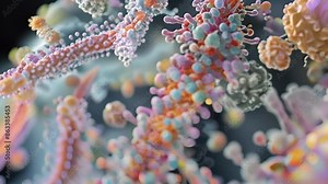 Transmission electron microscopy animation capturing the interaction between transcription factor proteins and other transcriptional regulators.