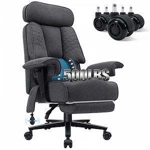 Hoffree Big and Tall Office Chair 500lbs, Reclining Ergonomic Desk Chair with Adjustable Lumbar Support, Arms and Headrest, Executive Fabric High Back Computer Chair with Footrest for Home, Gray