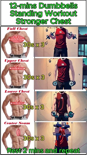 12-Minute Standing Chest Workout with Dumbbells (NO BENCH) #homeworkout #fyp #chestworkout #viral
