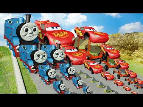 Big & Small Thomas vs McQueen & Spring Legs McQueen, Giant Bulge & Spinner Downhill - BeamNG.drive