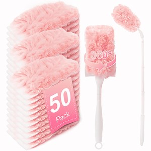 Heavy Duty Duster Refills, 50PCS Happylost Disposable Dusters Kit for Cleaning Dusting Furniture Blind Ceiling Fan, 360 Feather Duster 3FT Extended Handle 1 Handle