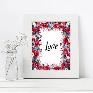 Blue Red Flower Border Clipart, Watercolor Flower PNG Bundle, Blue Red Floral Frame, Red Flower PNG, Digital Download - Etsy