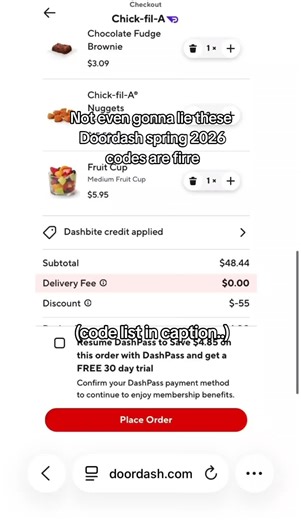 ⤵️ DoorDash Spring Discount Codes That Works (2026) 1️⃣🔥 50% Off — RECAPANDCHILL50 Takes a big chunk off for some accounts with DashPass. I usually try this one first. 2️⃣💳 $750 DoorDash Credit — once per account ⭐️ Found this on Dashbites.store There’s an explanation there. 3️⃣🍟 25% Off — YAY20OFF4 Around $5 off some orders. Works sometimes depending on the account. 4️⃣🍔 20% Off — DASH2HOME Takes a few dollars off delivery for some people. Worth trying. 📌 Save this so you don’t forget next
