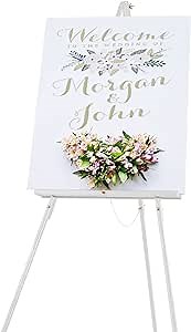 Falling in Art 65" A-Frame Tripod Easel Stand, Wooden Display Easel with Adjustable Canvas Holder, Floor Easel for Wedding Signs, Posters, Paintings, Artwork(White) 1 Pack