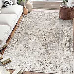 ReaLife Rugs Machine Washable Area Rug - Living Room Bedroom Bathroom Kitchen Entryway Office - Padded Crease Free Stain Resistant Premium - Boho Farmhouse Vintage- Joy- Beige Ivory - 2'x 3'