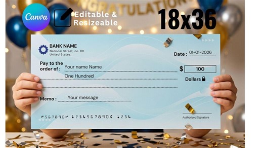 Editable Business Check | Template Canva | Modern Cheque Layout Pay, Super Large Check(digital Download) - Etsy