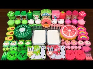 GREEN vs PINK! Mixing Random into GLOSSY Slime ! Satisfying Slime Video #415