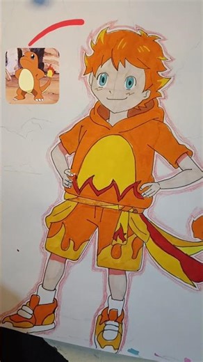 pokemon Charmander Was an Anime Boy drawing 🔥#AnimeArt #PokemonFanArt #Charmander #pokemoncollab