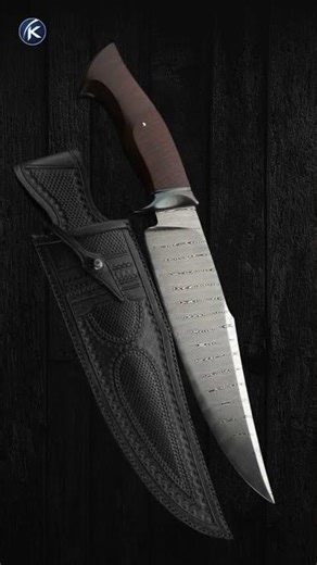 Claudio Sobral Custom Knife Sole Authorship Damascus Blued Steel and Koa Wood Fighter