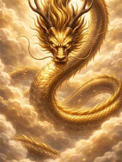 【天から降臨する黄金龍神の蠢き】雲を裂き、天より舞い降りる黄金の龍神様。その一呼吸、一蠢きに宿る神威を感じてください。あなたの元へ、祝福と導きを。 #龍神様 #黄金龍 #神降臨 #和風ファンタジー #神秘 #開運#スピリチュアル #雲龍 #日本神話 #cinematic #9x16